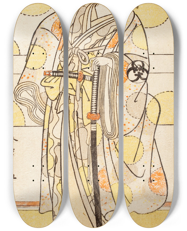 Triptych art skateboard deck of Katsukawa Shunsh Actor Band Mitsugor I by Katsukawa Shunsho (1726-1792)