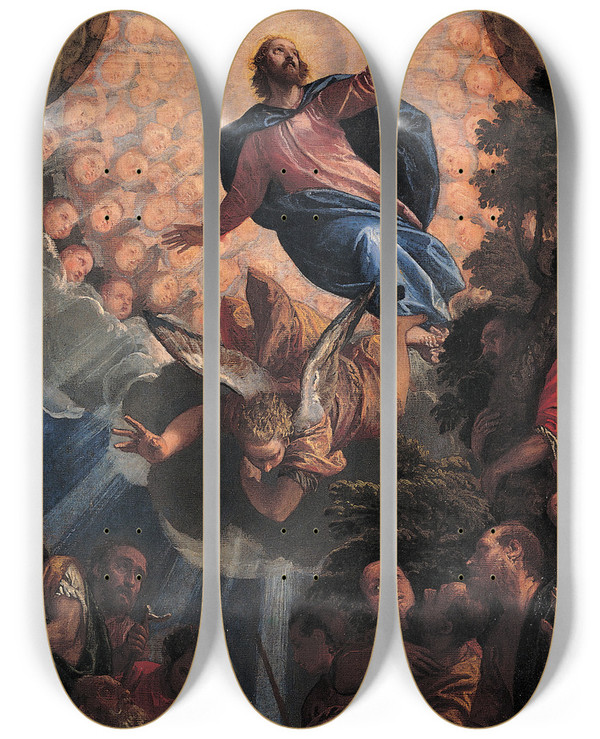 Triptych art skateboard deck of Paolo Veronese The Ascension by Paolo Veronese (1528-1588)