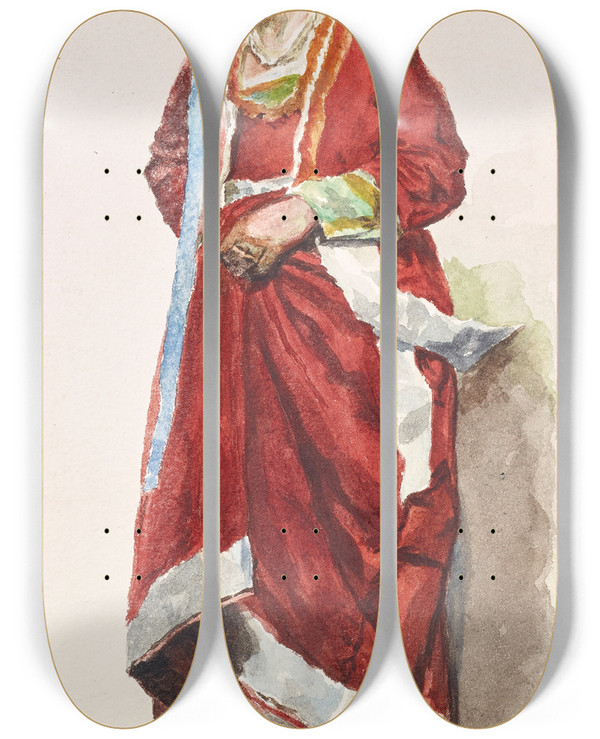 Triptych art skateboard deck of Albin Stein Weibliche Kostmstudie Mittelitalien by Albin Stein (19-)