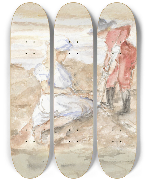 Triptych art skateboard deck of Jozef Israls Kinderen Spelend Aan Het Strand by Jozef Israels (1824-1911)