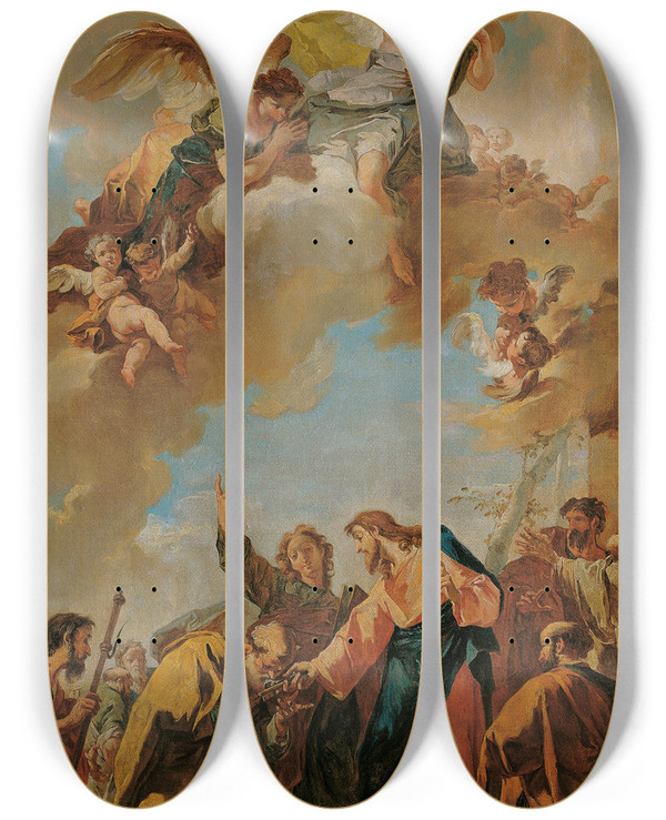 Triptych art skateboard deck of Giovanni Battista Pittoni Die Schlsselbergabe An Petrus by Giovanni Battista Pittoni (1687-1767)