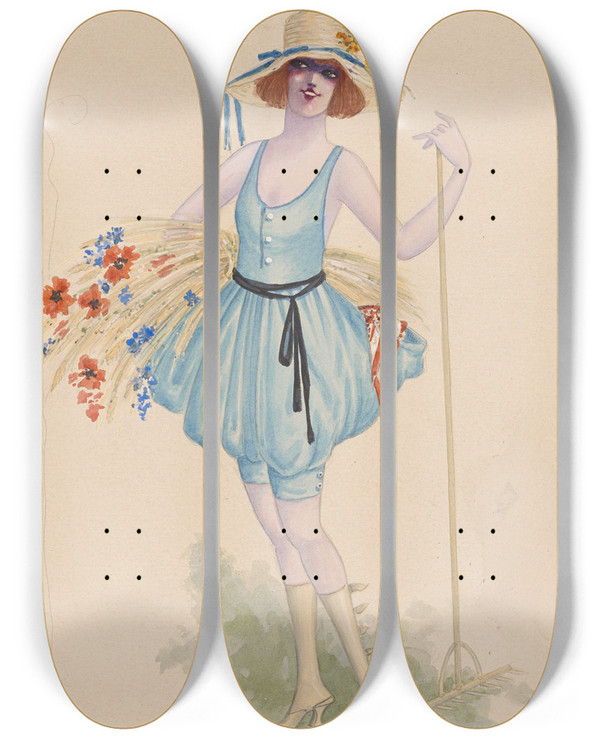 Triptych art skateboard deck of Will R Barnes The Farmers 30 by Will R Barnes (1939)