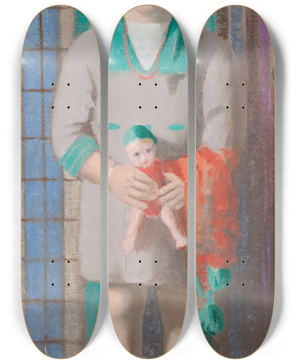 Triptych art skateboard deck of David William Gunn Portrait Of Young Girl With Doll by David William Gunn (1865-1935)