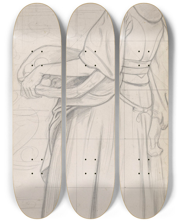 Triptych art skateboard deck of Richard Nicolas Roland Holst Staand Huizer Meisje Met Fruitmand_2 by Richard Nicolaus Roland Holst (1868-1938)