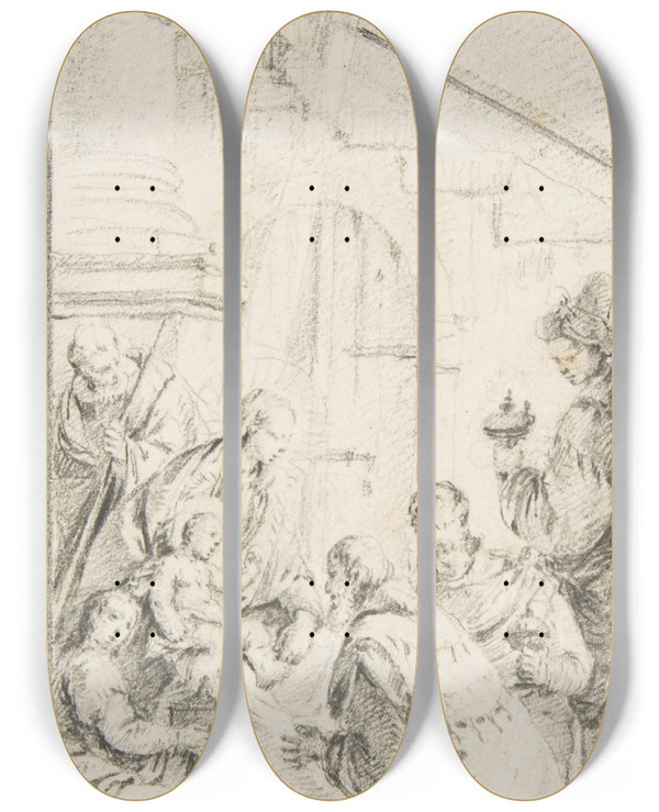 Triptych art skateboard deck of Francesco Zugno The Adoration Of The Magi by Francesco Zugno (1709-1787)