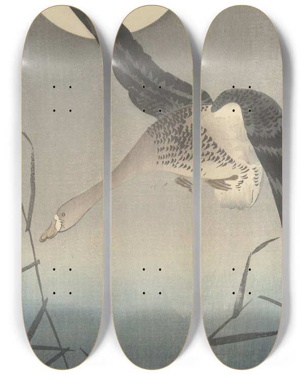 Triptych art skateboard deck of Ohara Koson Goose by Ohara Koson (1877-1945)