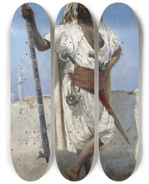 Triptych art skateboard deck of E Augusto Lovatti Arabian In Field Equipment by E Augusto Lovatti (1852-1921)