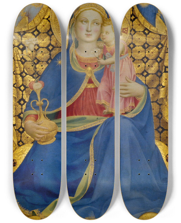 Triptych art skateboard deck of Fra Angelico Virgin Of Humility by Fra Angelico (1400-1455)