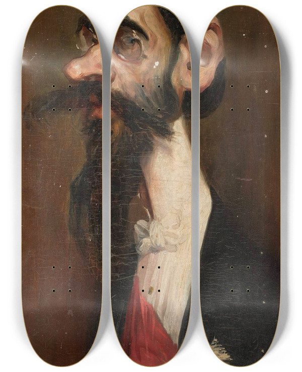 Triptych art skateboard deck of Konstanty Gorski Caricature Of Leopold Wasilkowski Sculptor by Konstanty Gorski (1868-1934)