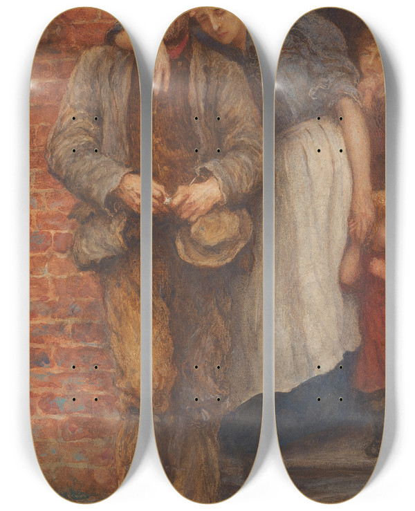Triptych art skateboard deck of Sir Hubert Von Herkomer On Strike by Sir Hubert Von Herkomer (1849-1914)