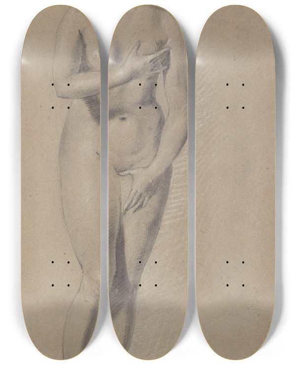 Triptych art skateboard deck of John Opie Standing Classical Female Figure by John Opie (1761-1807)