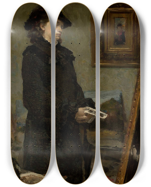 Triptych art skateboard deck of Leon Wyczkowski In The Painters Studio by Leon Wyczolkowski (1852-1936)