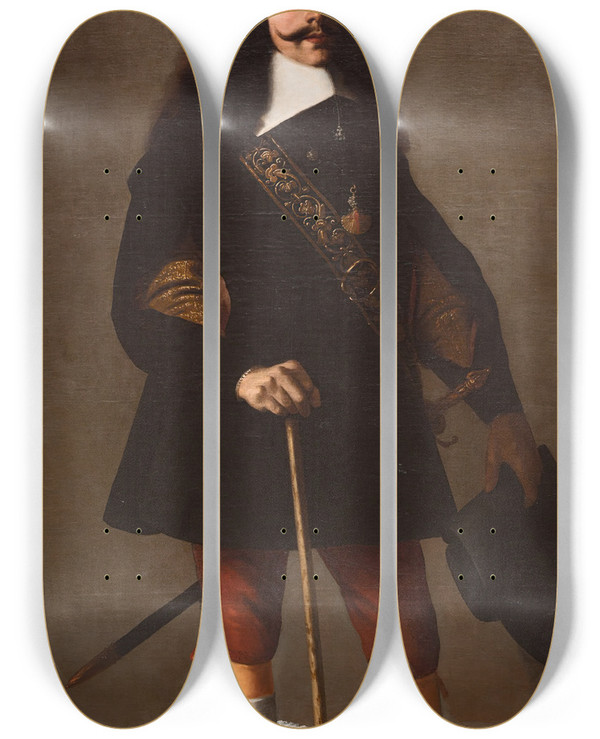 Triptych art skateboard deck of Francisco De Zurbarn Don Juan Bazo De Moreda by Francisco de Zurbarn (1598-1664)