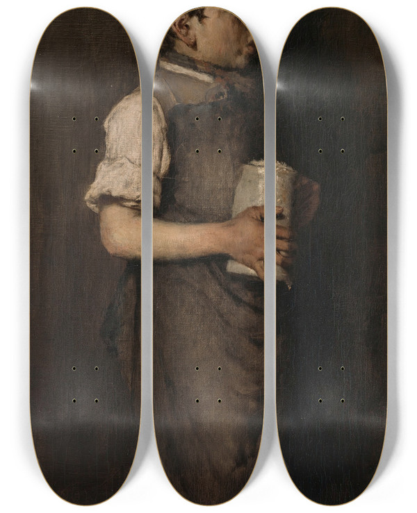 Triptych art skateboard deck of William Merritt Chase The Whistling Boy by William Merritt Chase (1849-1916)