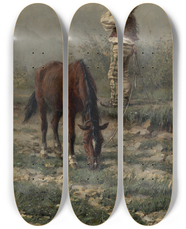 Triptych art skateboard deck of Jaroslav Vn P Let by Jaroslav Vesin (1860-1915)