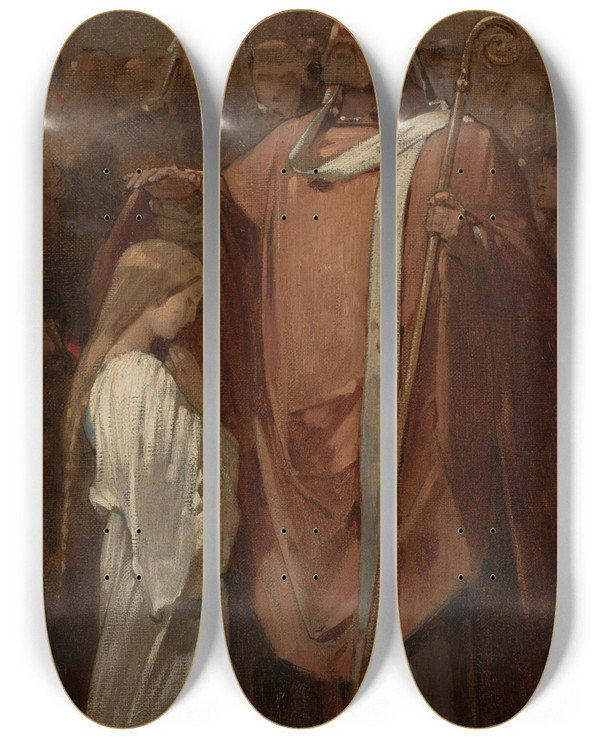 Triptych art skateboard deck of Eugne Mdard La Conscration De Sainte Genevive by Eugene Medard (1849-1887)
