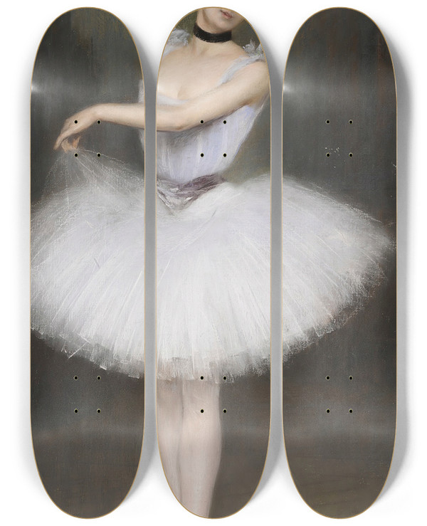 Triptych art skateboard deck of Pierre Carrierbelleuse A Ballerina by Pierre Carrier-Belleuse (1851-1932)
