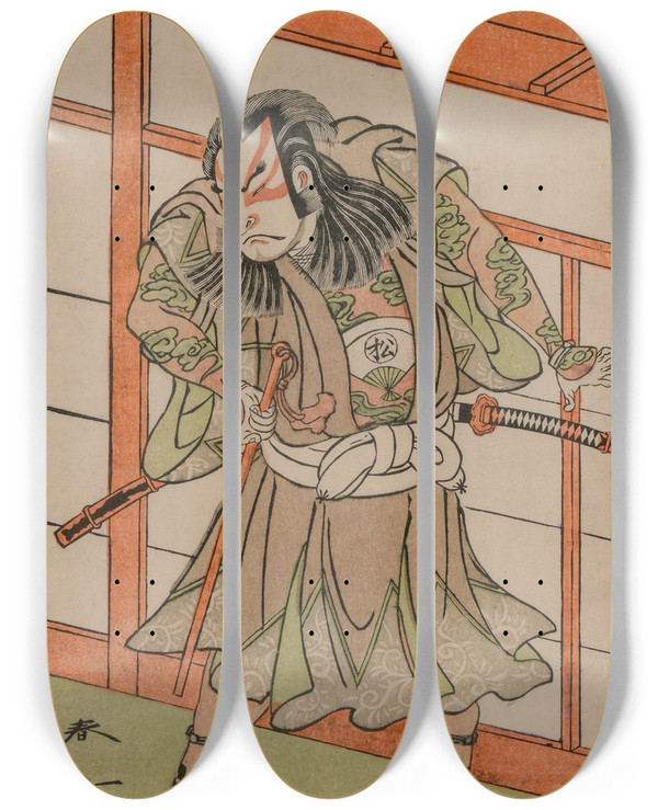 Triptych art skateboard deck of Katsukawa Shunsh The Actor Onoe Matsusuke by Katsukawa Shunsho (1726-1792)