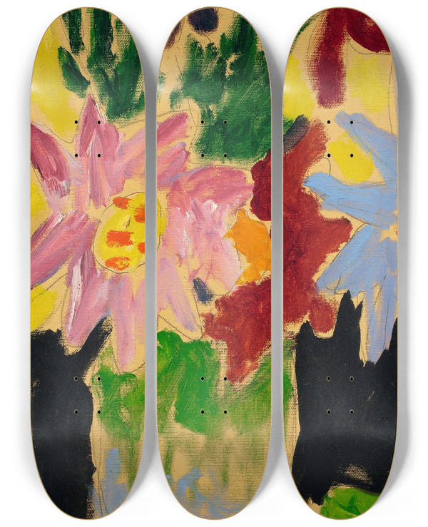 Triptych art skateboard deck of Alexej Von Jawlensky Bunte Blumen_2 by Alexej Von Jawlensky (1864-1941)