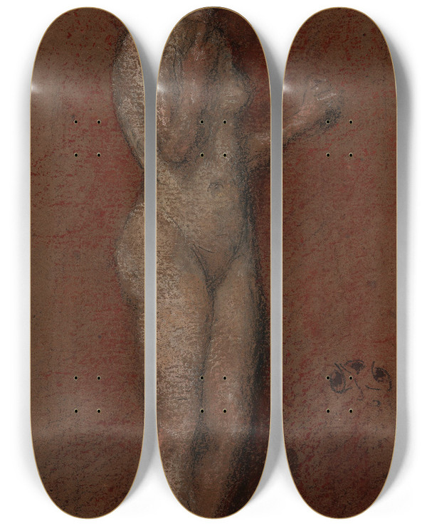 Triptych art skateboard deck of James Abbott Mcneill Whistler Little Nude by James Abbott Mcneill Whistler (1834-1903)