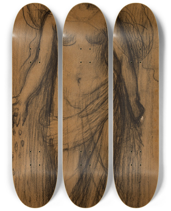 Triptych art skateboard deck of Pierre Puvis De Chavannes Femme Debout by Pierre Puvis De Chavannes (1824-1898)