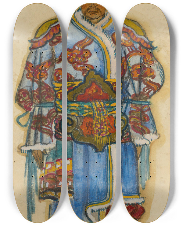 Triptych art skateboard deck of Lon Bakst Oriental Costume Design by Leon Bakst (1866-1924)