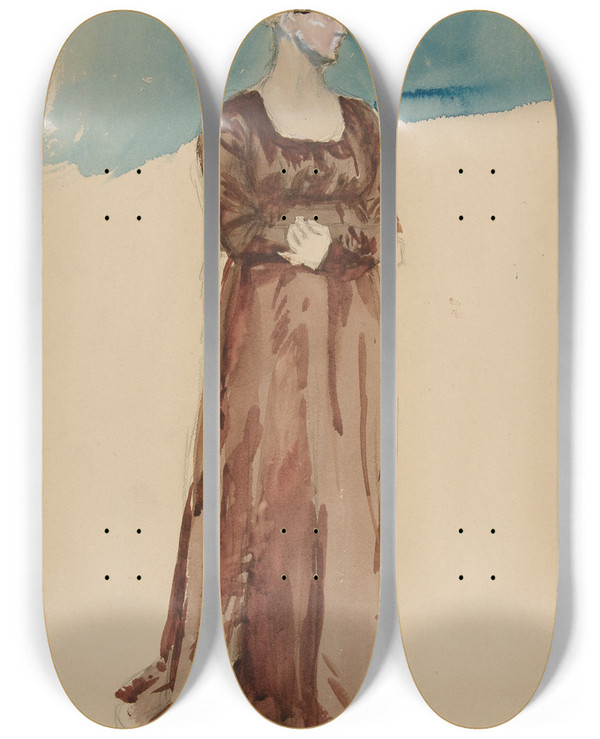 Triptych art skateboard deck of Edwin Austin Abbey Sketch Of A Woman_1 by Edwin Austin Abbey (1852-1911)