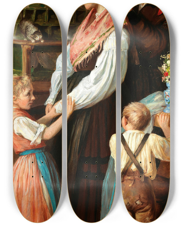 Triptych art skateboard deck of Ivan Grohar Before The Wedding Pred Poroko by Ivan Grohar (1867-1911)