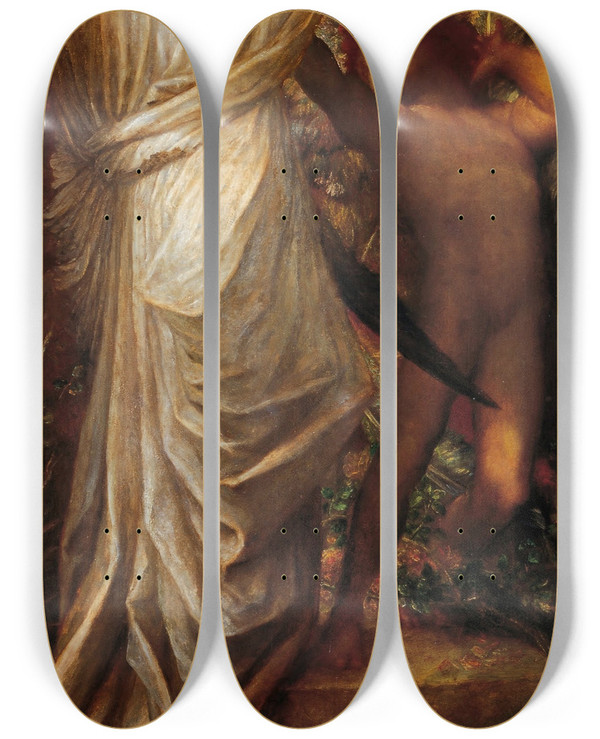 Triptych art skateboard deck of George Frederic Watts Love And Death by George Frederic Watts (1817-1904)