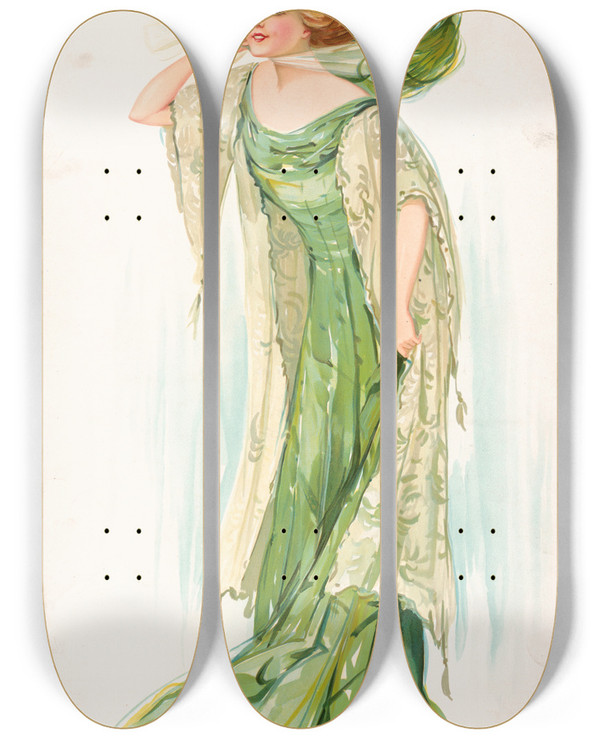 Triptych art skateboard deck of J Barrick Society Maid No 3 by J Barrick (19-20-)