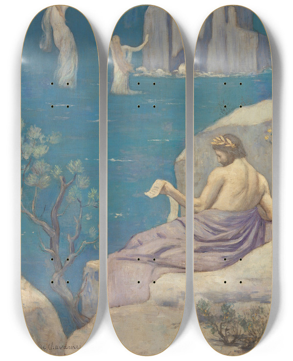 Triptych art skateboard deck of Pierre Puvis De Chavannes Dramatic Poetry Aeschylus by Pierre Puvis De Chavannes (1824-1898)