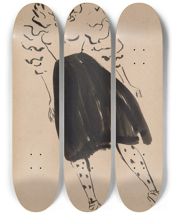 Triptych art skateboard deck of William James Glackens Portrait Of Janet Braguin In The Style Of Marcelvertes by William James Glackens (1870-1938)