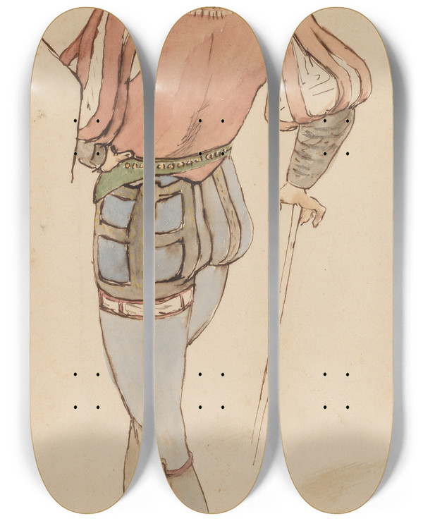 Triptych art skateboard deck of Elihu Vedder Study After Old Master by Elihu Vedder (1836-1923)