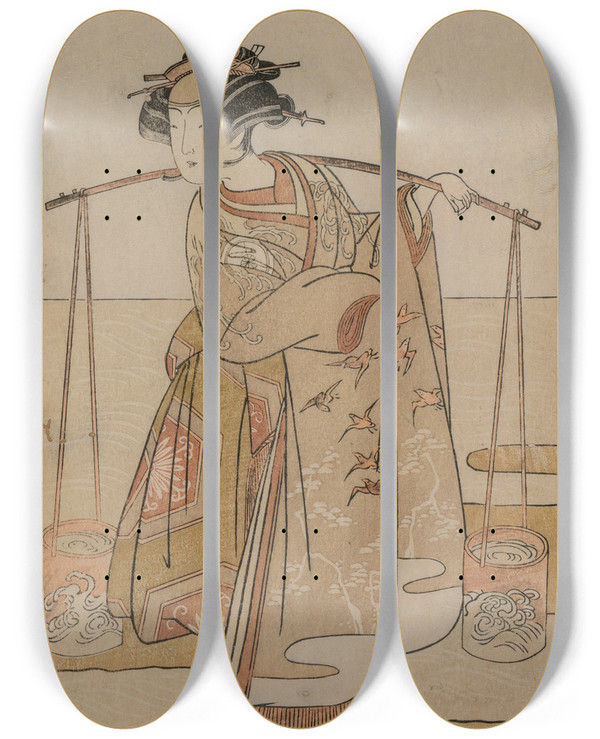 Triptych art skateboard deck of Katsukawa Shunsh Iwai Hanshiro Iv As Murasame Or Matsukaze by Katsukawa Shunsho (1726-1792)