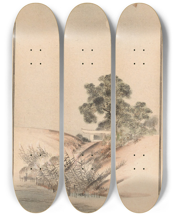 Triptych art skateboard deck of Nanbara Sakujir Shubi Gakan Pl17 by Nanbara Sakujiro (1889)