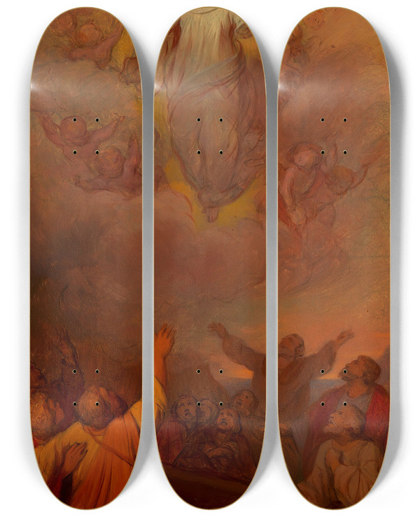 Triptych art skateboard deck of Josef Danhauser Mariae Himmelfahrt Entwurf Fr Das Altarbild In Esztergom Gran by Josef Danhauser (1805-1845)