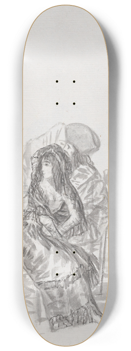 Francisco de Goya - Maja seated on a chair and two companions behind 8.25 inch art skate deck