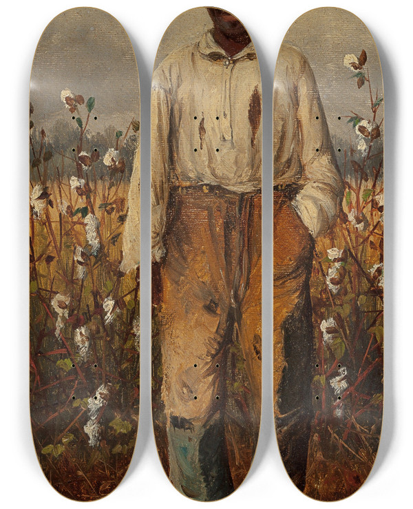 Triptych art skateboard deck of William Aiken Walker Cotton Picker_1 by William Aiken Walker (1838-1921)
