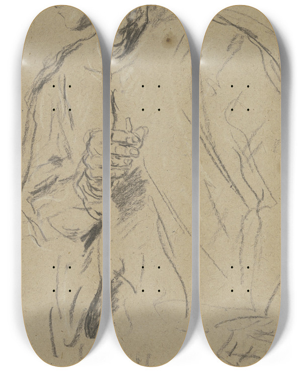 Triptych art skateboard deck of Anton Burger Study Of A Farmer by Anton Burger (1824-1905)