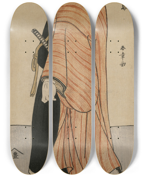 Triptych art skateboard deck of Katsukawa Shunsh Tanikaze Kajinosuke Of Edo The Best Wrestler In Japan by Katsukawa Shunsho (1726-1792)