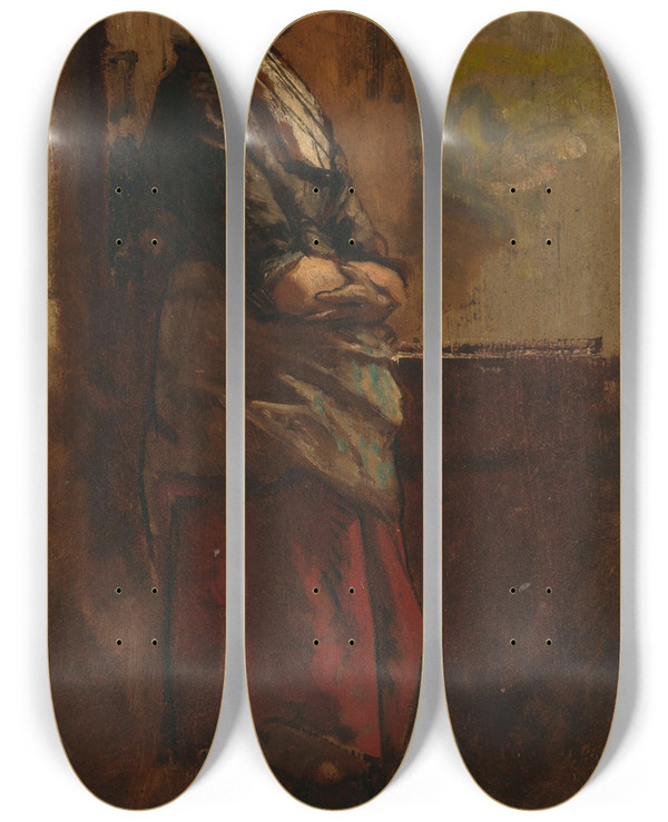 Triptych art skateboard deck of Jacob Maris Meisje Bij Een Deuropening by Jacob Maris (1837-1899)