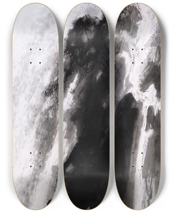 Triptych art skateboard deck of Takeuchi Seih Waterfall by Takeuchi Seiho (1864-1942)