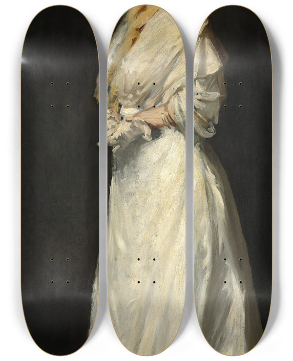 Triptych art skateboard deck of Robert Henri Young Woman In White by Robert Henri (1865-1929)