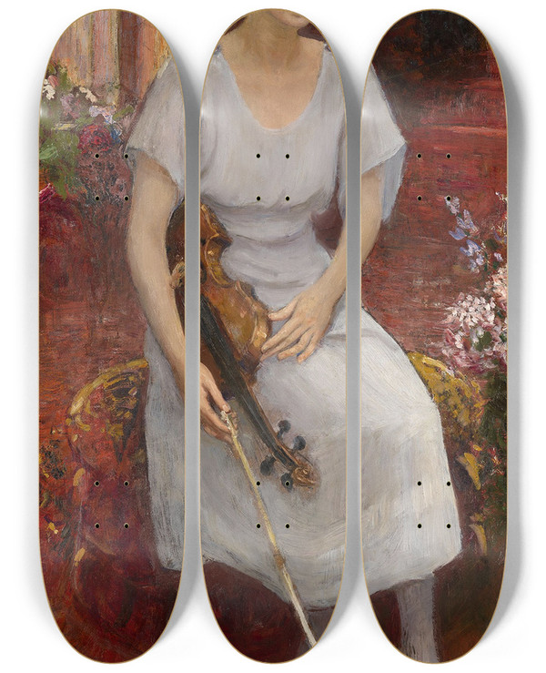 Triptych art skateboard deck of Ilya Efimovich Repin Portrait Of The Violinist Cecilia Hansen by Ilya Efimovich Repin (1844-1930)