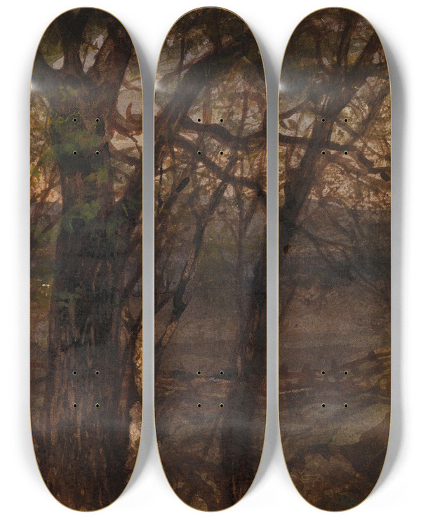 Triptych art skateboard deck of Alexander Wst Trees by Alexander Wust