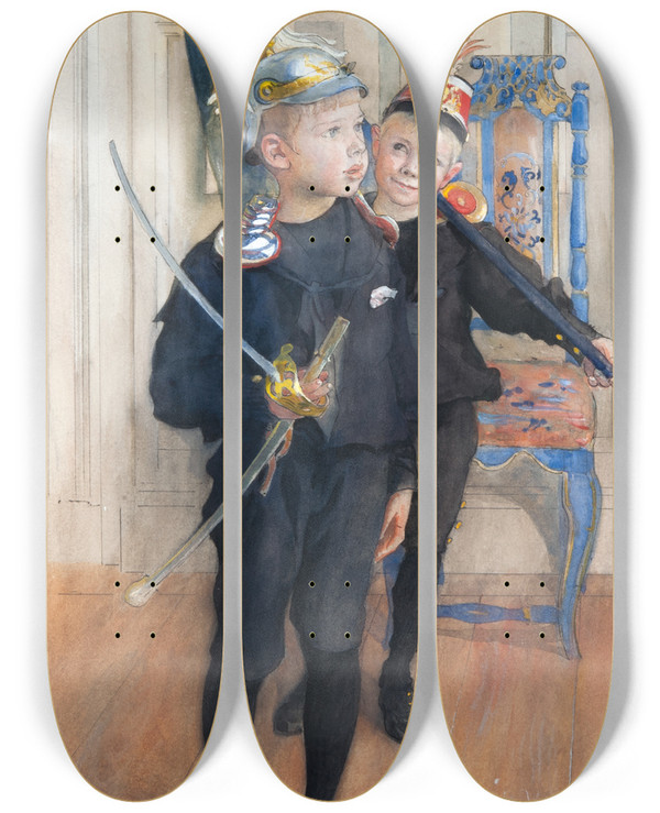 Triptych art skateboard deck of Carl Larsson Ulf And Pontus by Carl Larsson (1853-1919)