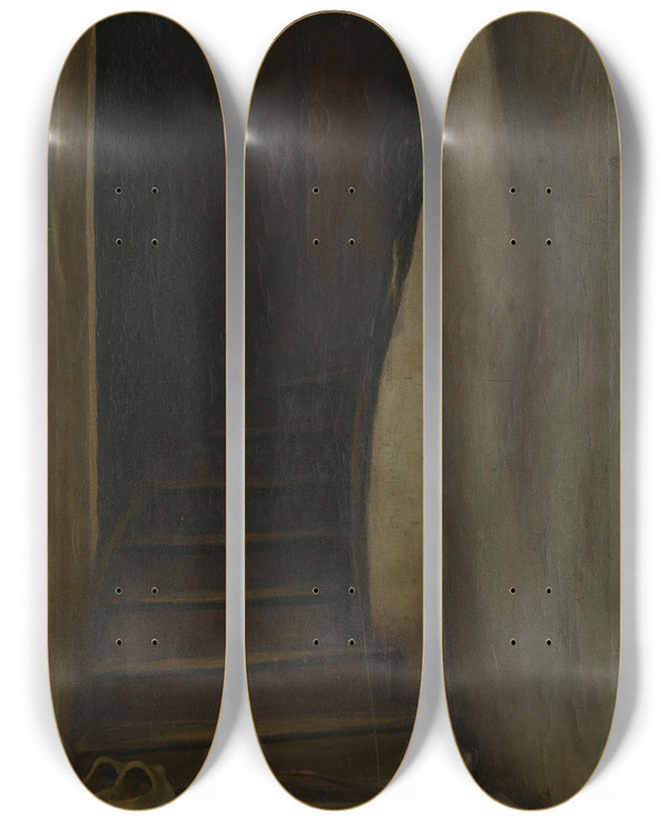 Triptych art skateboard deck of Eugne Laermans The Staircase by Eugene Laermans (1864-1940)