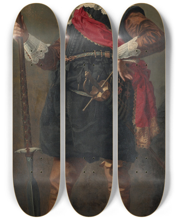 Triptych art skateboard deck of Andrzej Mniszech Abraham Willet 18251888 Art Collector In Xvii Century Costume by Andrzej Mniszech (1823-1905)