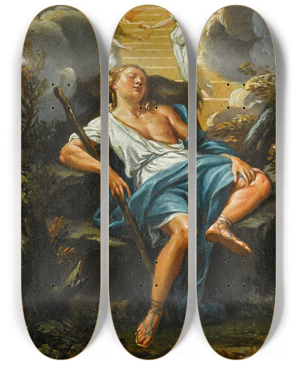 Triptych art skateboard deck of Filippo Lauri Jacobs Dream by Filippo Lauri (1623-1694)