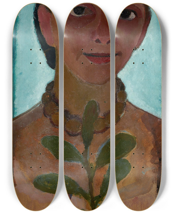 Triptych art skateboard deck of Paula Modersohnbecker Selfportrait With A Camellia Branch by Paula Modersohn-Becker (1876-1907)